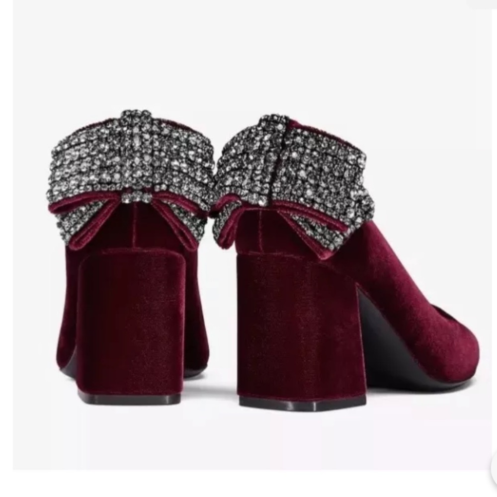 TORY BURCH Josephine Bordeaux Velvet Embellished Block Heels-SIZE 9.5! STUNNING!